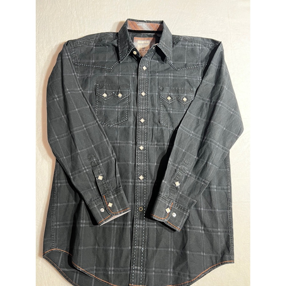 Rough Stock Panhandle Slim Mens Gray Plaid Pearl Snap Western Shirt Medium